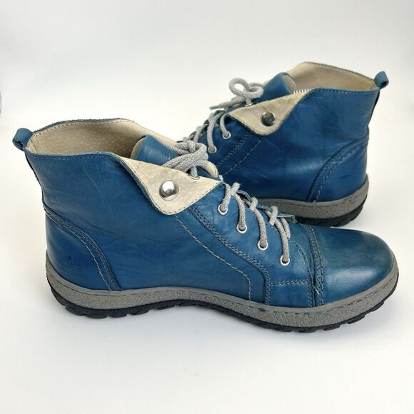 V Italia Kiki Boots Women's Sz EU39, US 8 Blue Teal Leather Ankle Lace Up Bootie - Picture 3 of 8